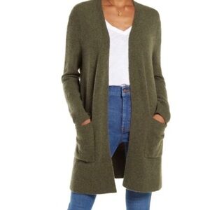 Madewell Wool Blend Olive Green Pockets Open Cardigan Sweater S